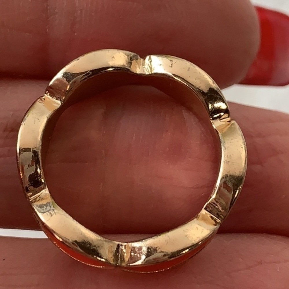 💐5/25 orange enamel gold tone elegant band ring - Picture 6 of 7